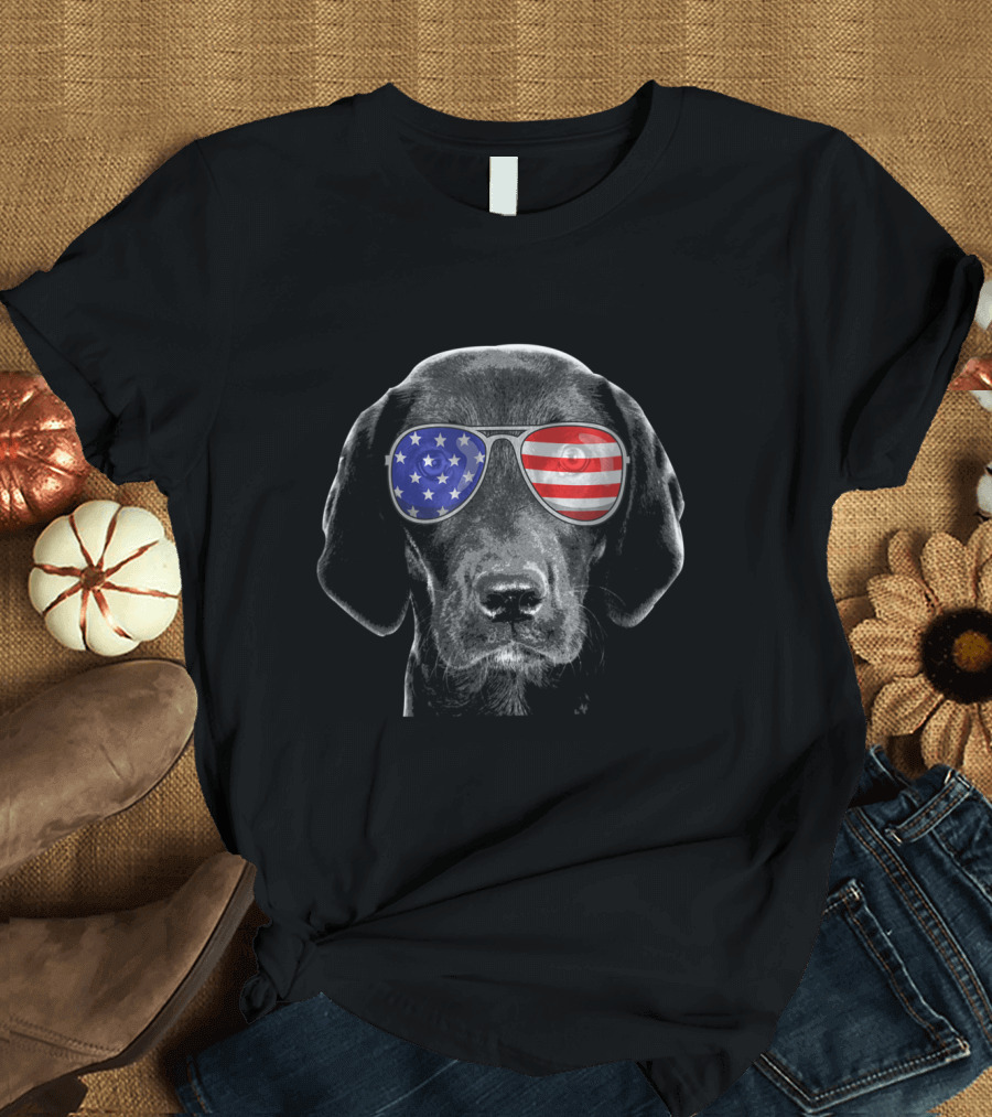 4th Of July Black Lab American Flag Sunglasses T-Shirt