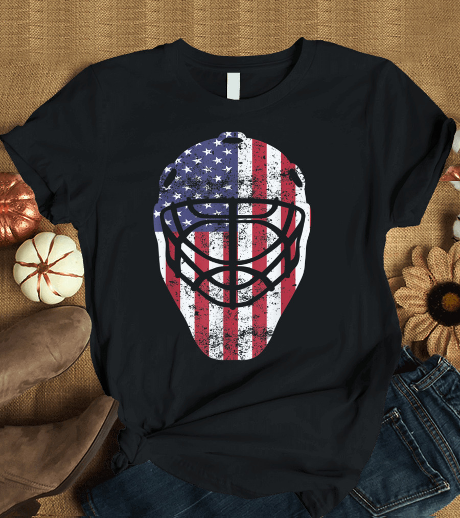 Patriotic American Flag Fourth of July Goalie Mask Hockey T-Shirt