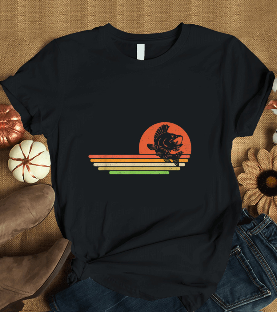 Vintage Distressed Fish Sunburst Retro Stripe T-Shirt
