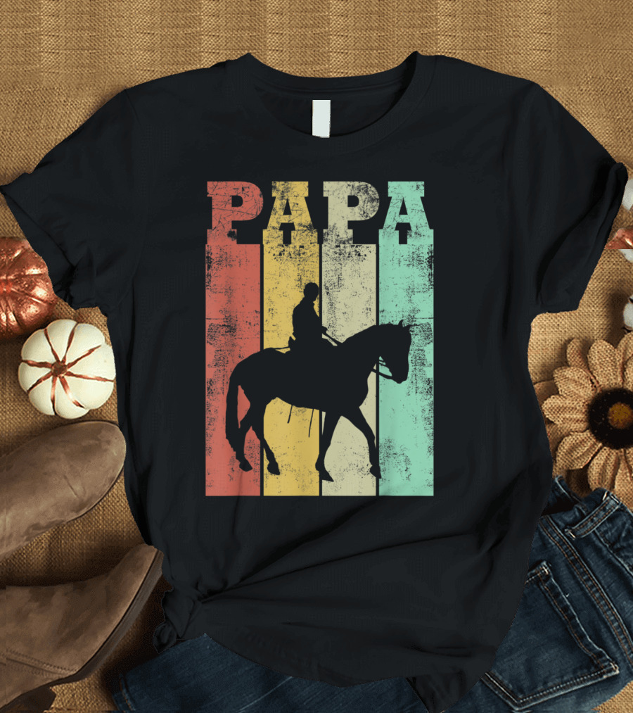 Vintage Retro Horse Riding Silhouette Papa T-Shirt