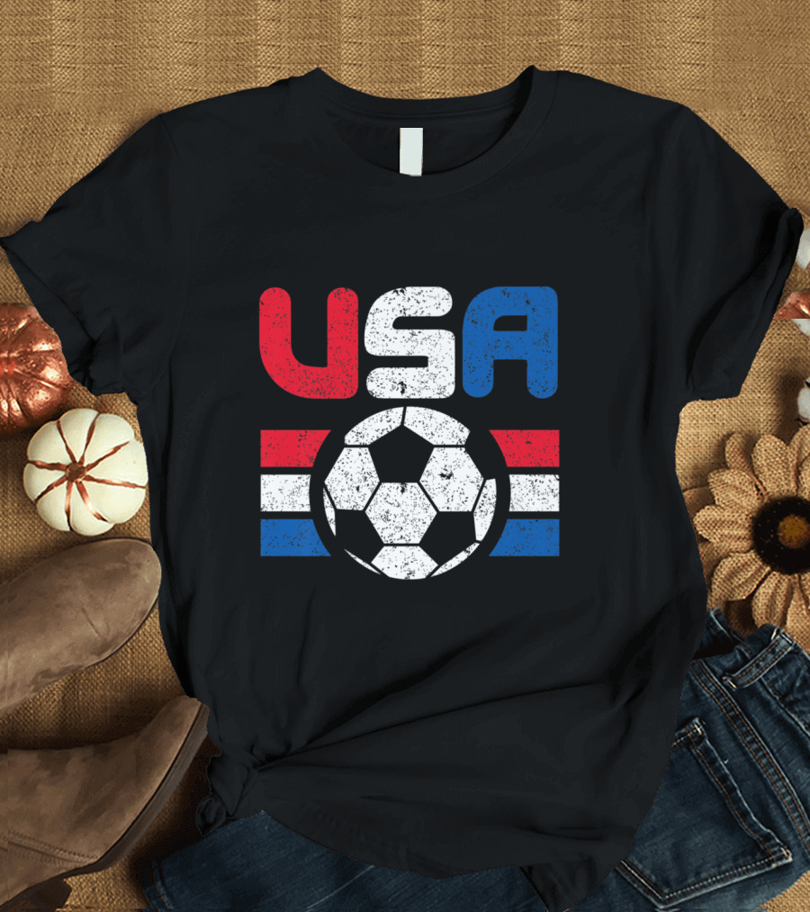 USA Distressed Red White and Blue Soccer T-Shirt