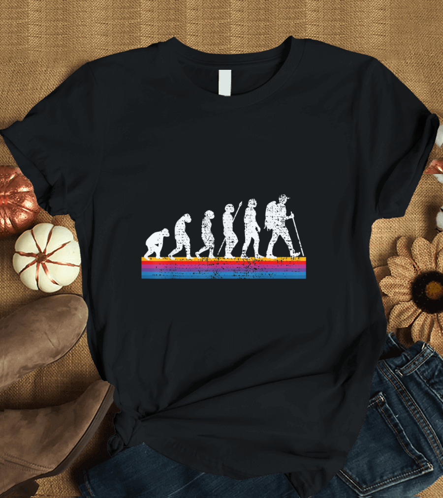 Evolution of Hiking Hike with Vintage Silhouette Progression T-Shirt