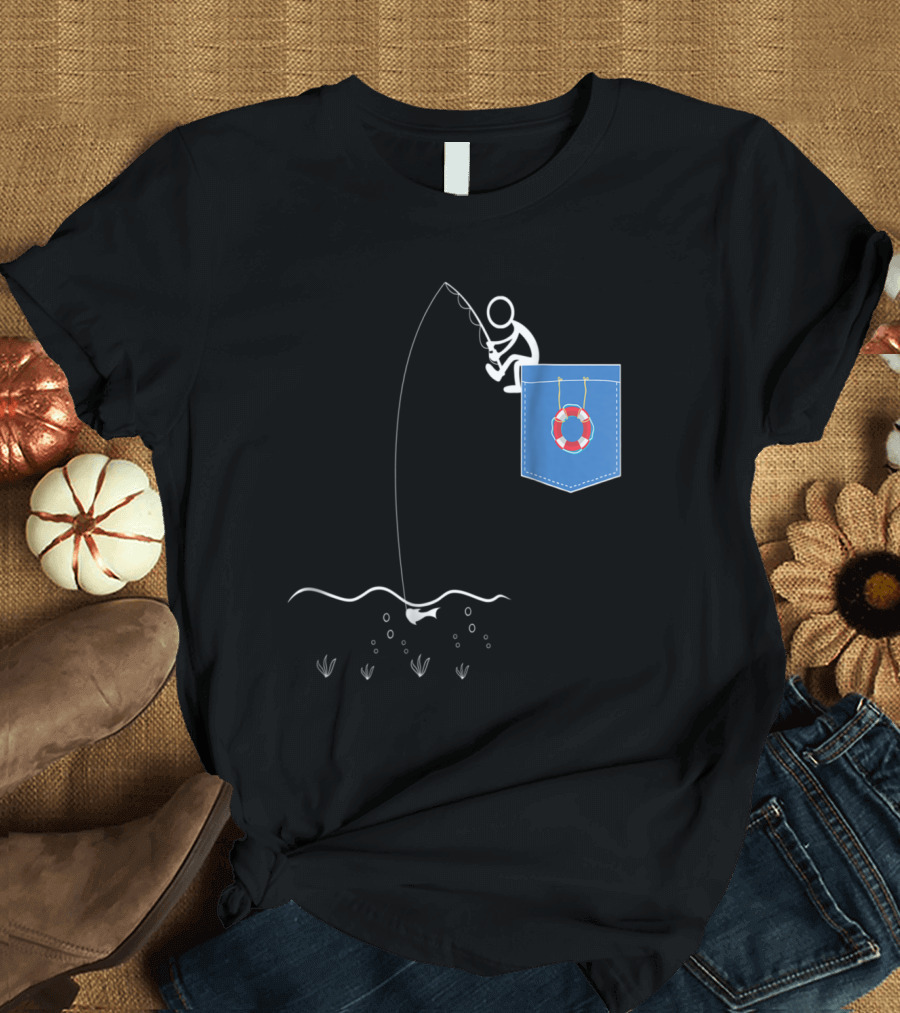 Pocket Fishing Stick Figure with Lifebuoy T-Shirt