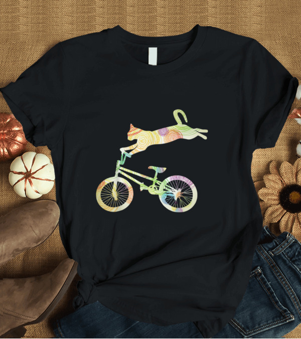 T-Shirt: Cat Bicycle Leap Cycling Artful T-Shirt Cat Bicycle Leap Cycling Artful T-Shirt