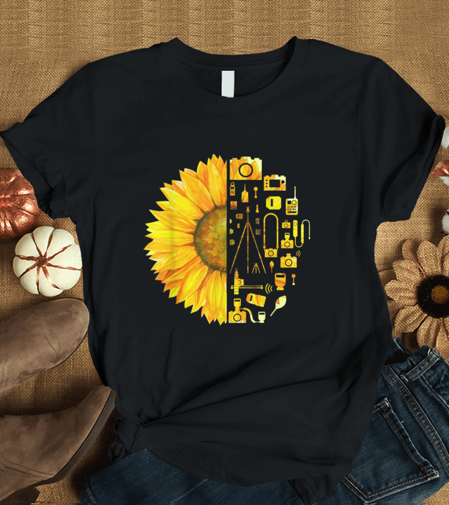 Sunflower Photographer Funny Half Camera Gear T-Shirt