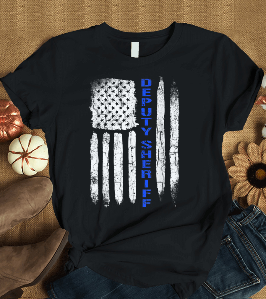 Deputy Sheriff Thin Blue Line American Flag T-Shirt