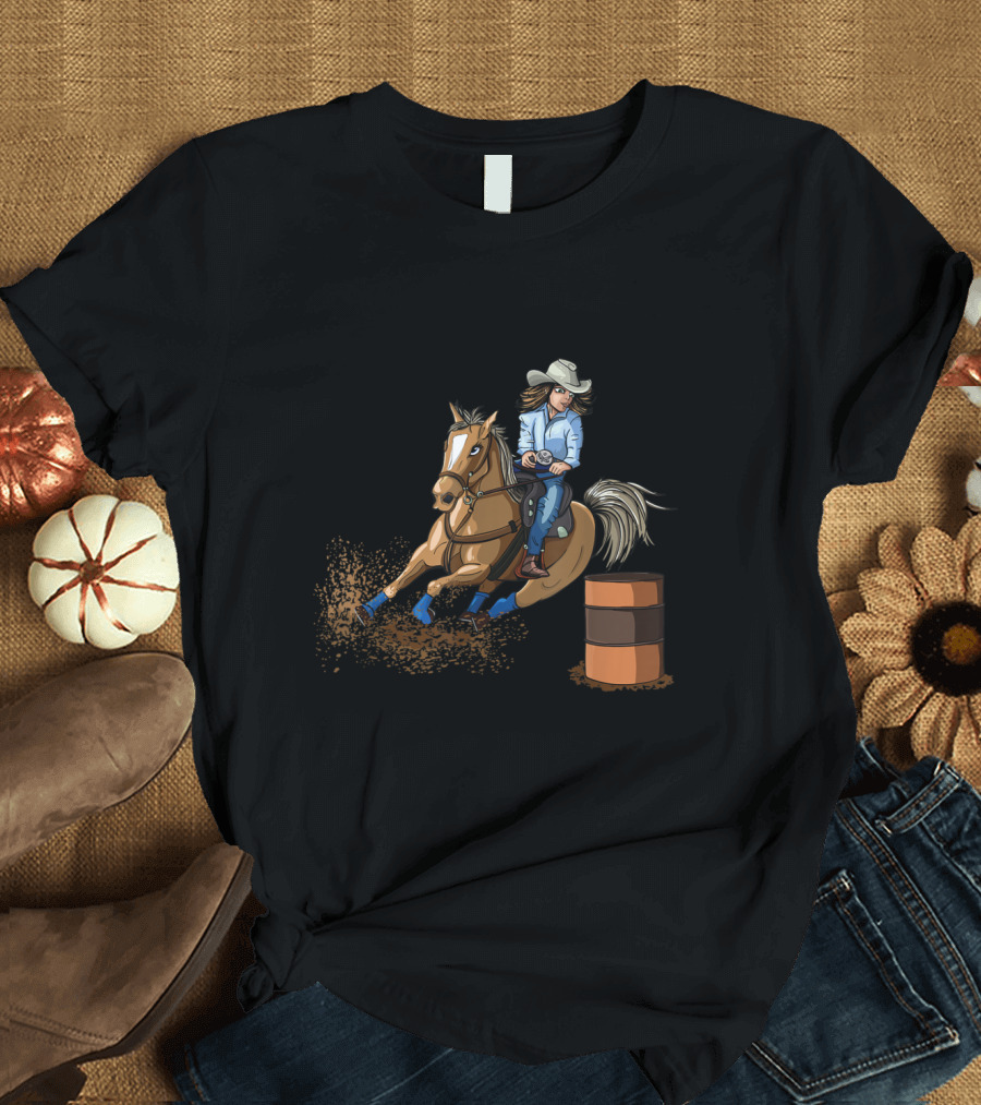 Barrel Racing with Western Cowgirl and Horse Scene T-Shirt