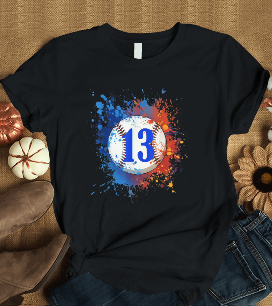 13 Years Old Birthday Baseball Number 13 Splatter T-Shirt