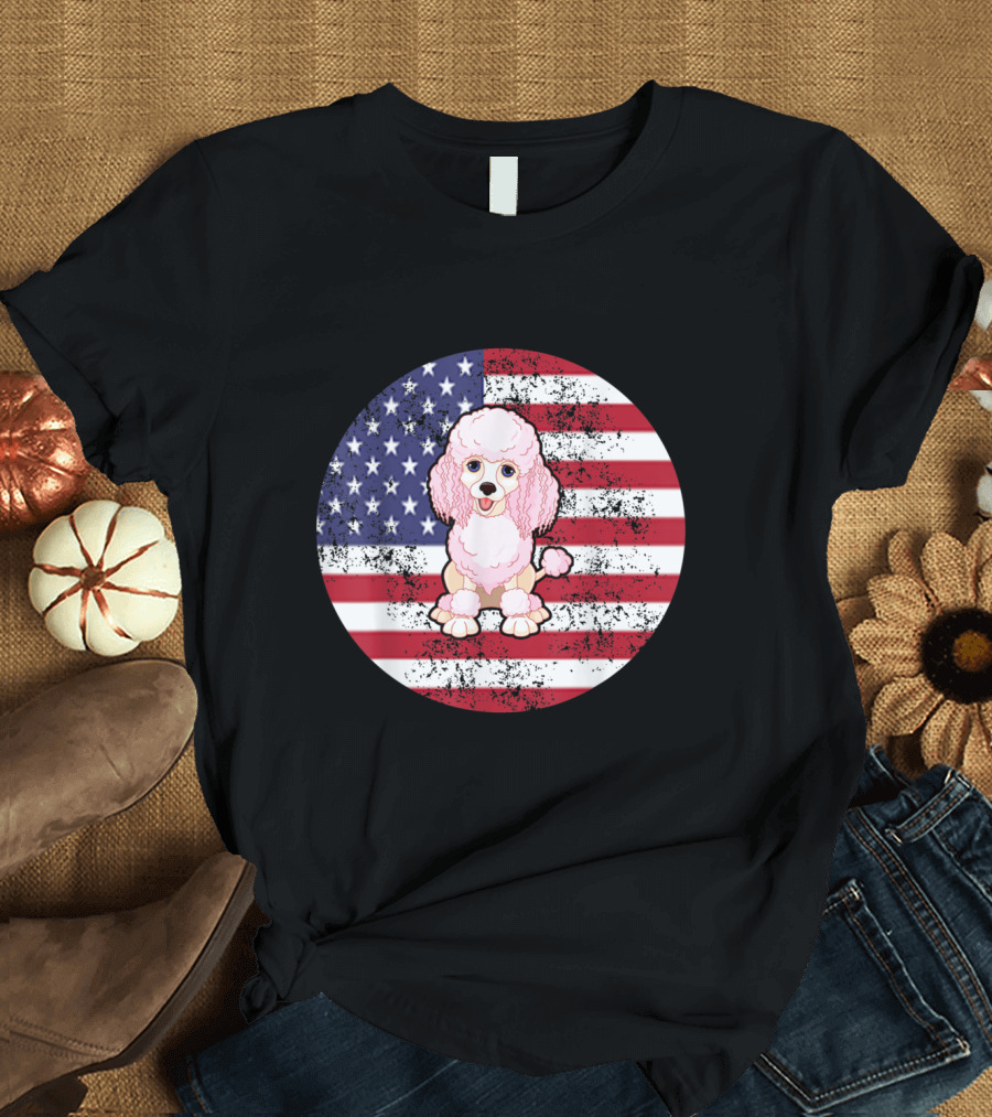 American Flag Poodle 4th of July Idea T-Shirt