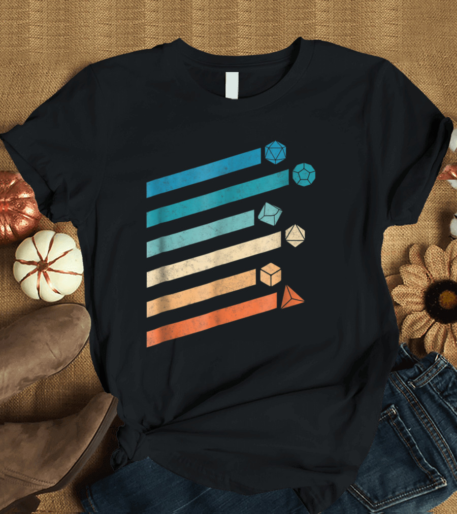 Colorful Polyhedral Dice Stripes DND RPG Dungeon T-Shirt