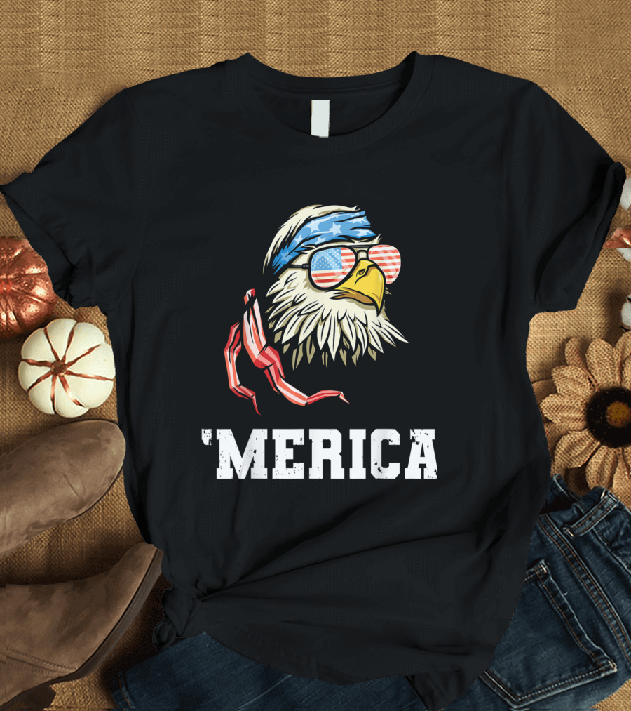 'Merica Patriotic Eagle USA Flag Bandana Sunglasses 4th of July T-Shirt