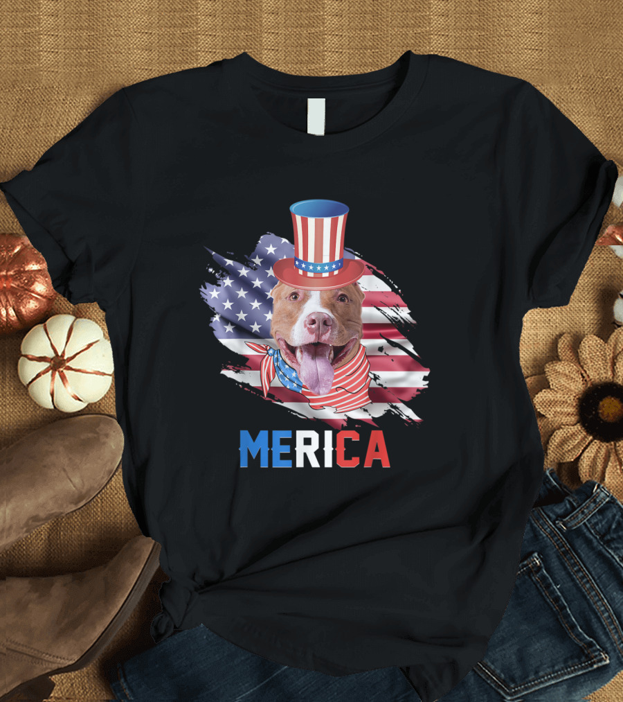 4th of July Patriotic Pitbull Merica American Flag Hat Scarf T-Shirt