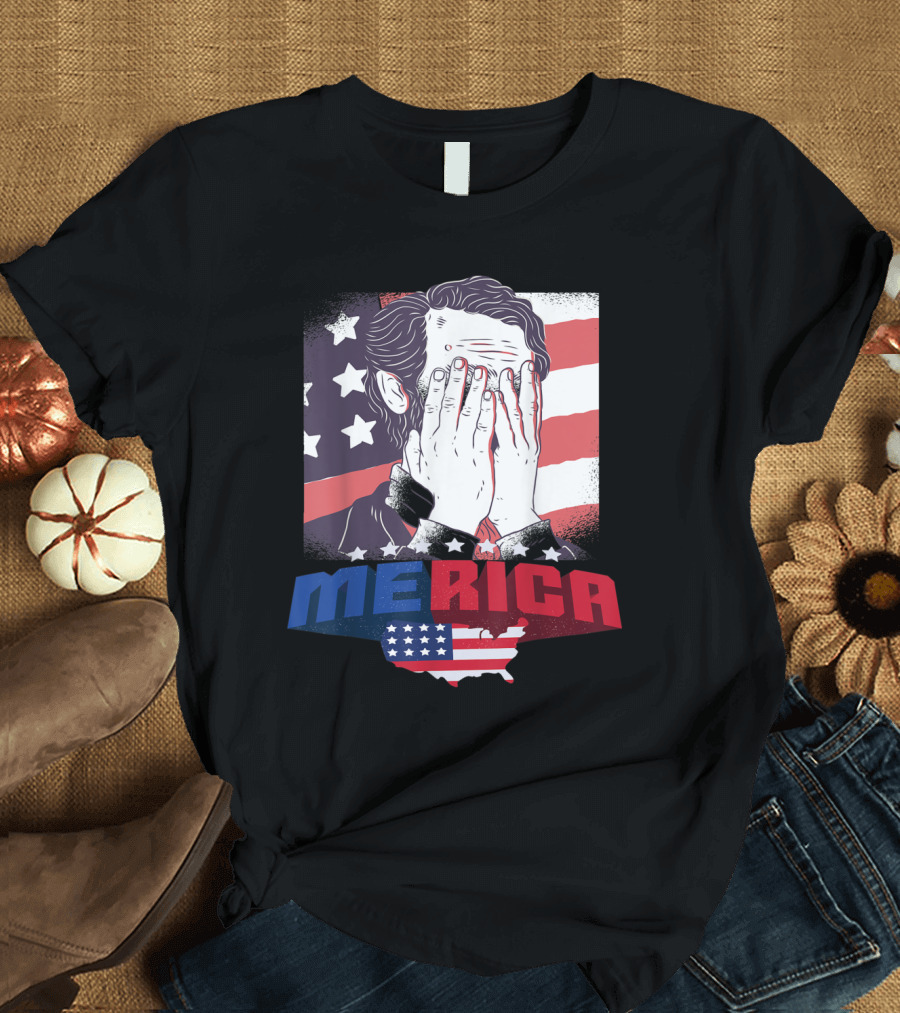 4th of July Merica Facepalm Stars Stripes Flag Image T-Shirt