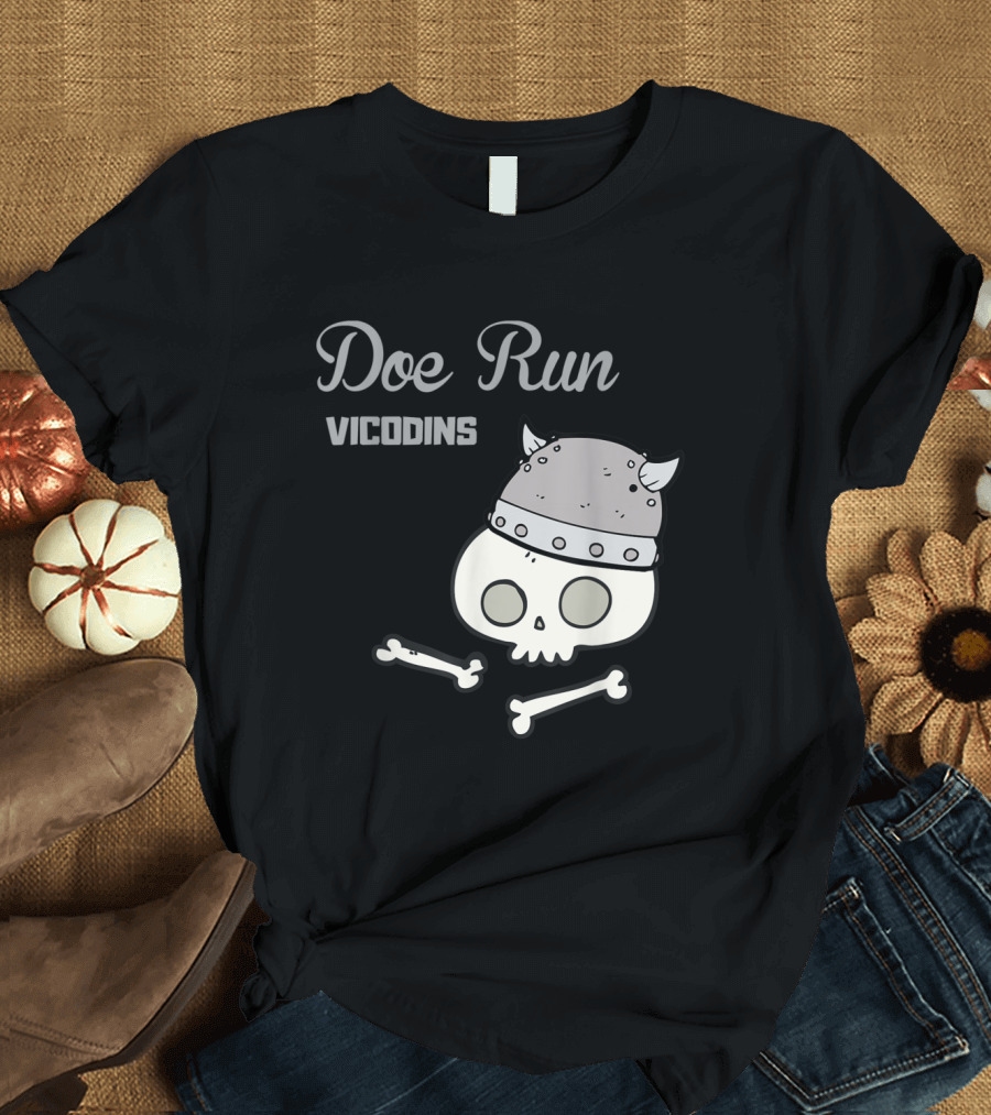 Doe Run Vicodins Fantasy Football Skull and Viking Helmet T-Shirt
