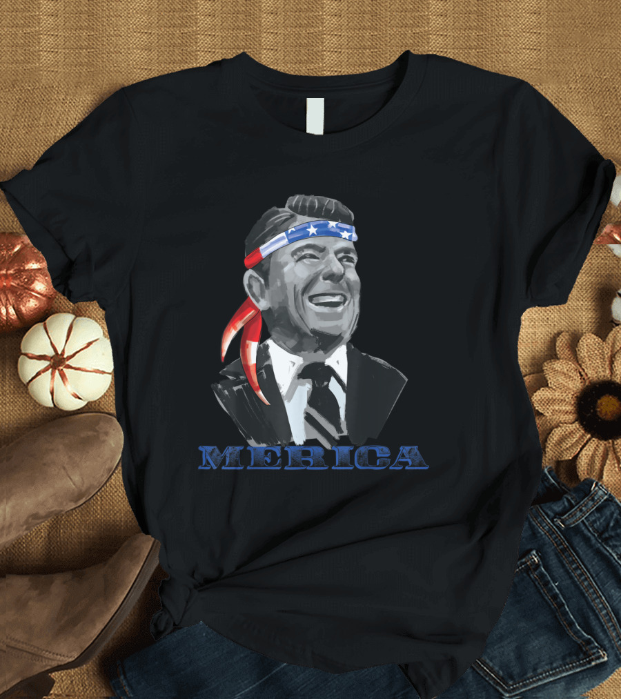 Merica 4th of July Ronald Reagan American Flag Headband T-Shirt