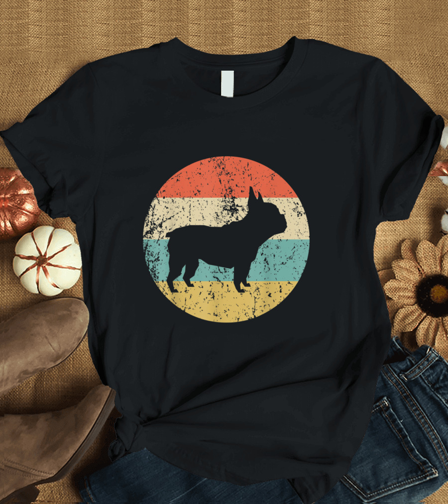 Retro Vintage French Bulldog Silhouette Circle T-Shirt
