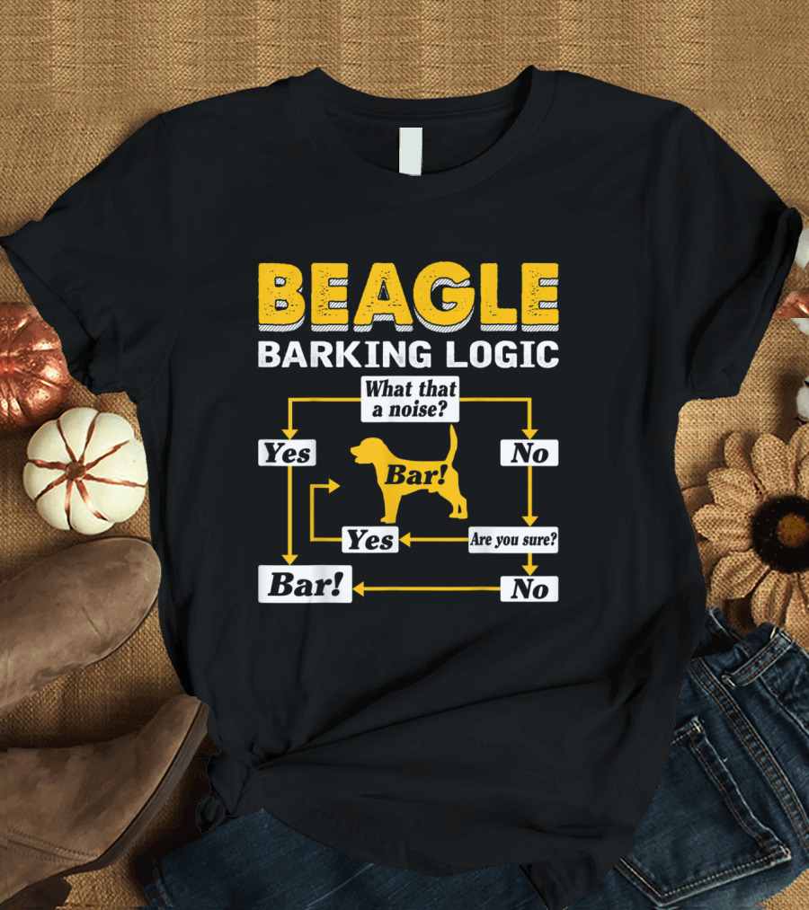 Beagle Barking Logic Flowchart with Noise Question and Bar Response T-Shirt