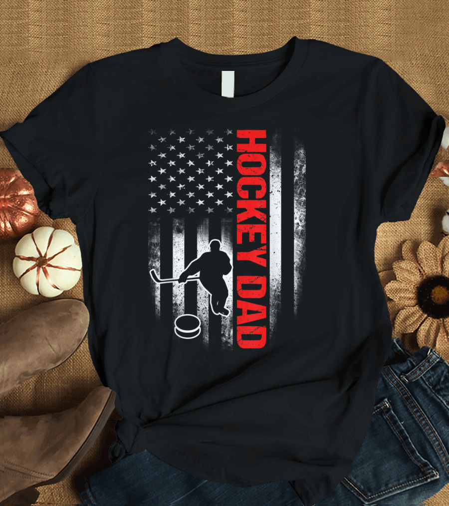 Patriotic 4th of July US Flag Hockey Dad T-Shirt