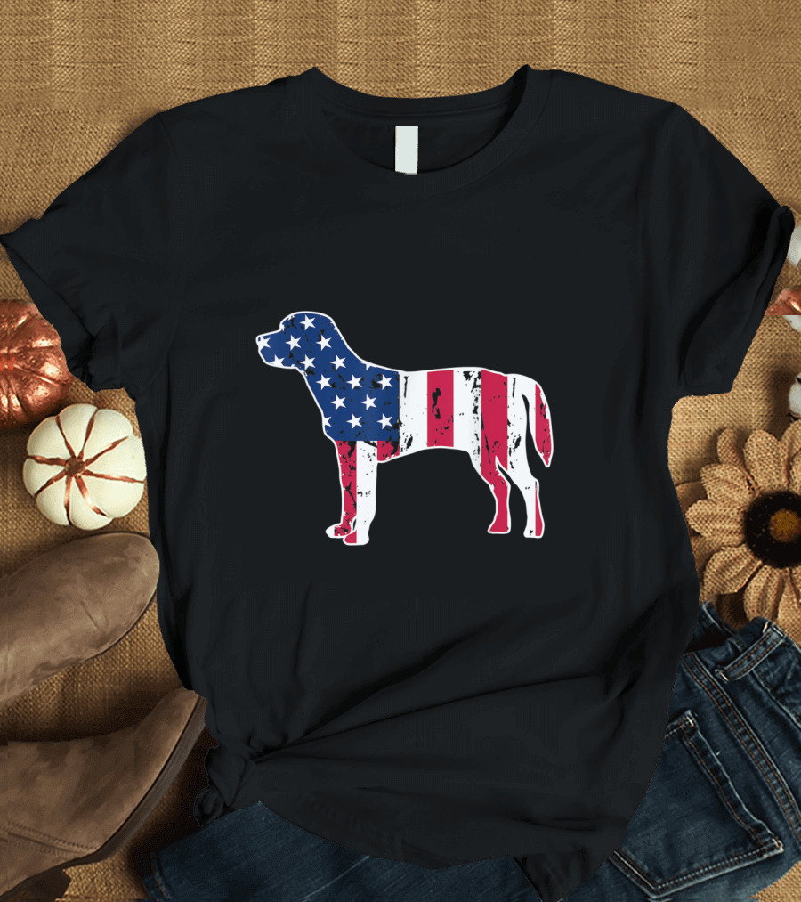 Beagle Dog Silhouette with American Flag Design for 4th of July T-Shirt