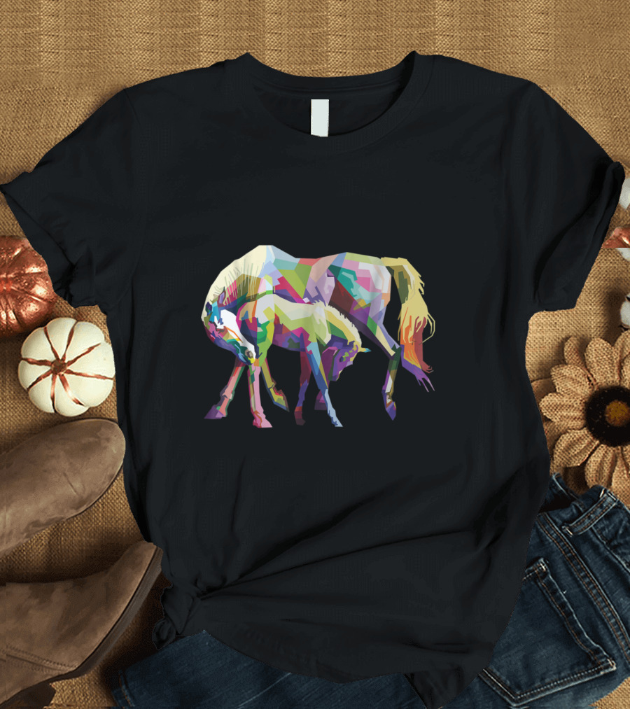 Colorful Horses in Love Pop T-Shirt