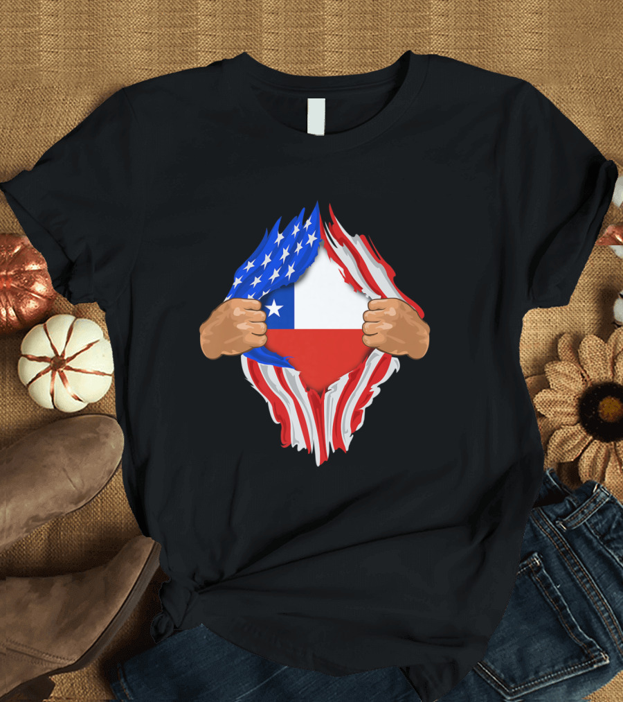American and Chilean Flag Colors Symbol Chilean Blood Inside Me T-Shirt