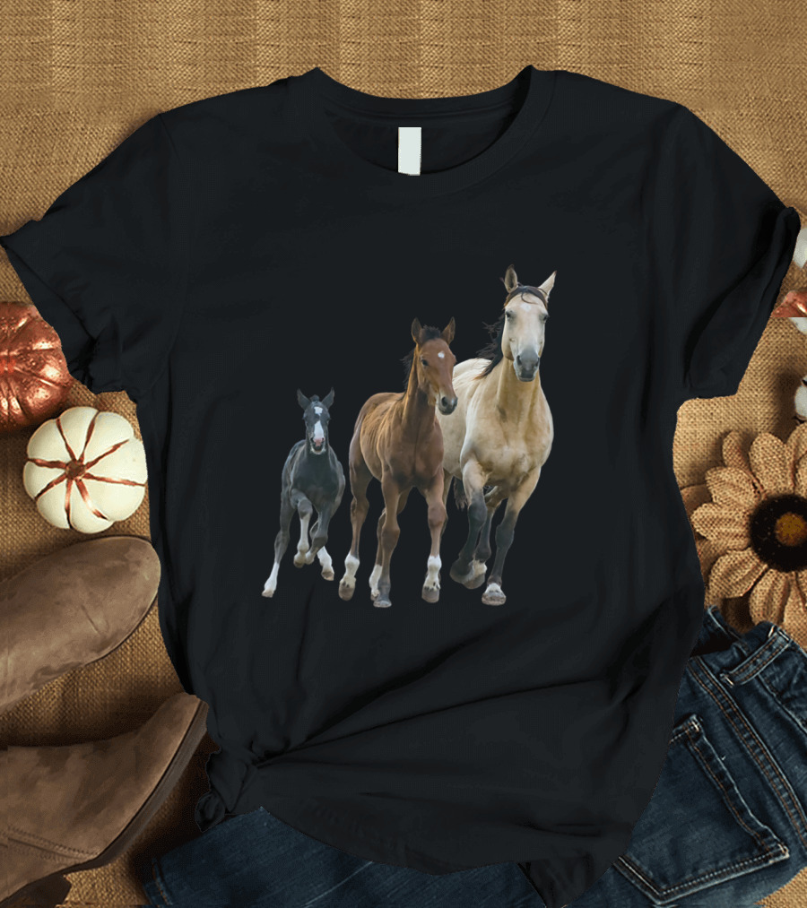 Horses Print Galloping Trio Girls T-Shirt