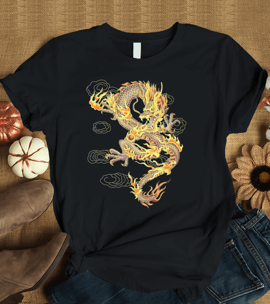 Chinese Dragon Power Strength Fire Clouds T-Shirt