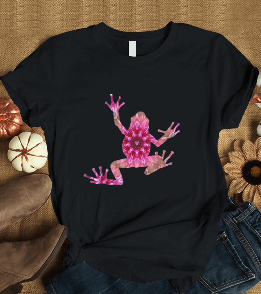 Frog Mandala Meditation Yoga Compassion Kin Pink Flower T-Shirt