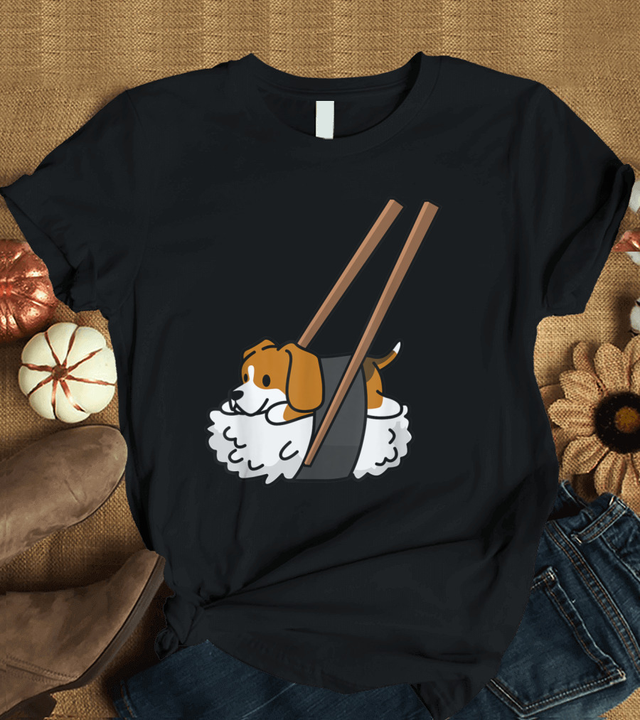 Beagle Nigiri Sushi with Cute Dog and Chopsticks T-Shirt
