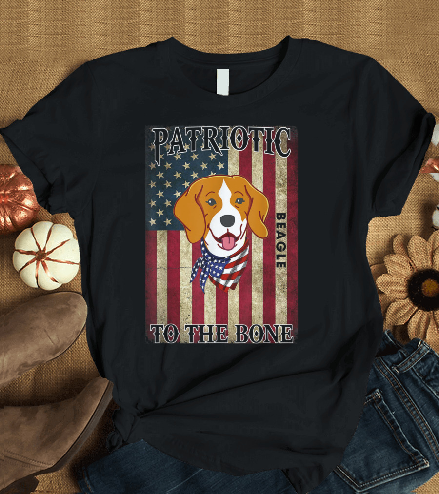 Patriotic Beagle with American Flag Scarf To the Bone T-Shirt