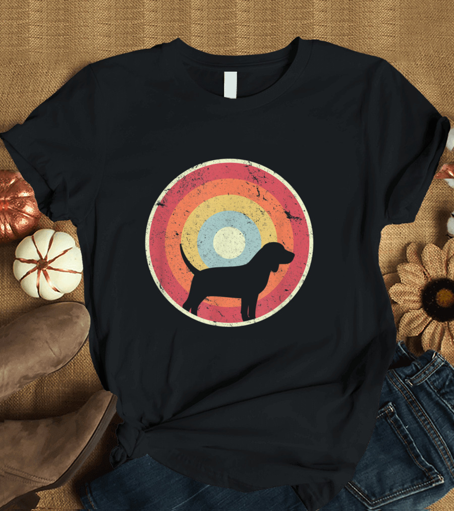 Vintage Distressed Beagle Silhouette Retro Circle T-Shirt