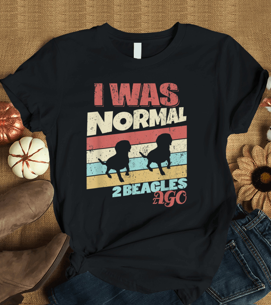 I Was Normal Two Beagles Ago Vintage Silhouette Retro Stripes T-Shirt