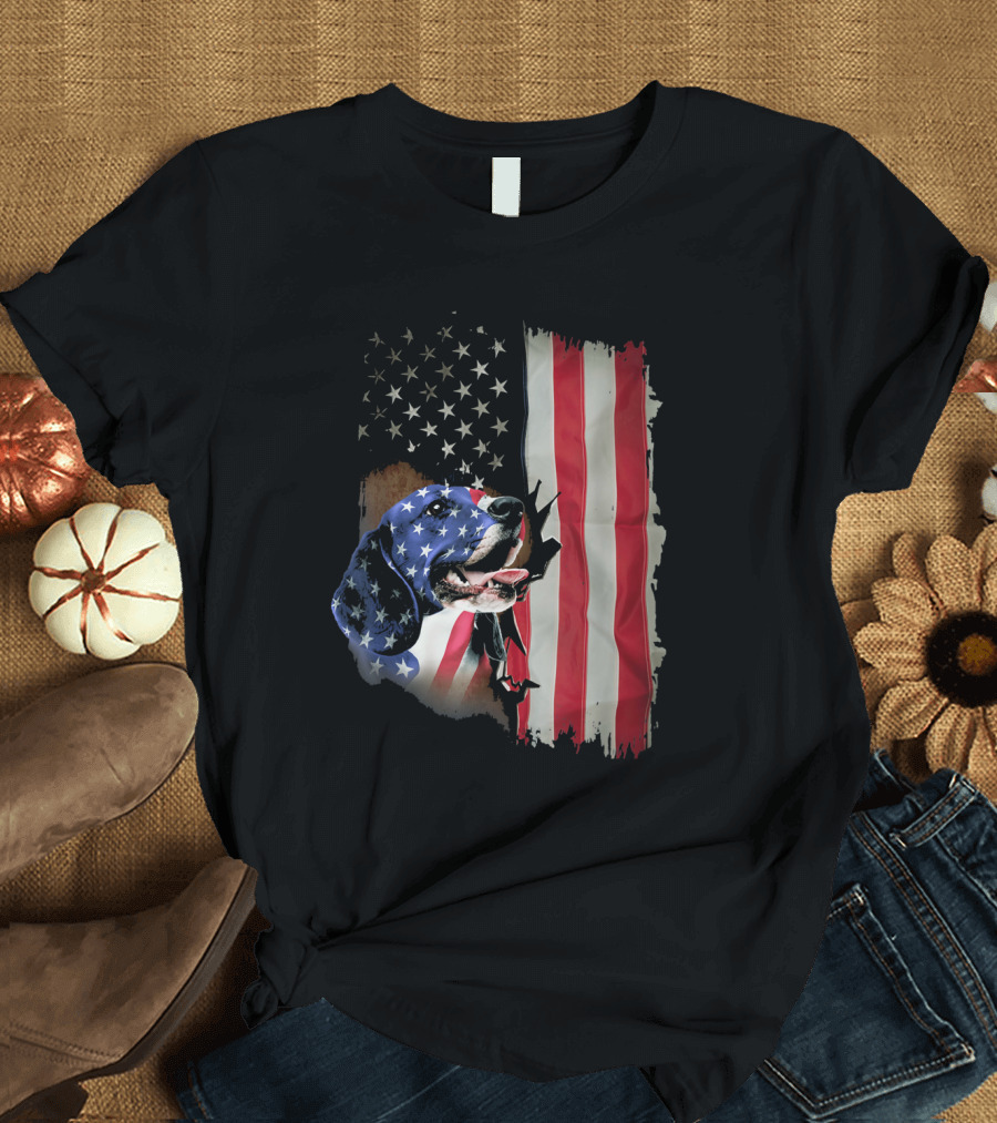 Beagle with American Flag Graphic for 4th of July T-Shirt