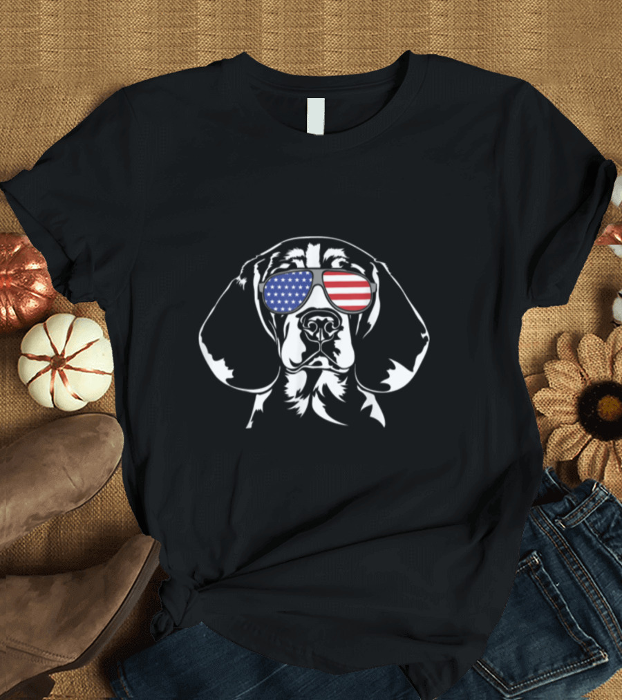 Beagle with American Flag Sunglasses Patriotic Dog T-Shirt