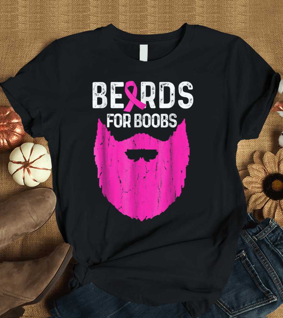 Bearded Guys Helping Raise Awareness for Breast Cancer Beards for Boobs with Pink T-Shirt