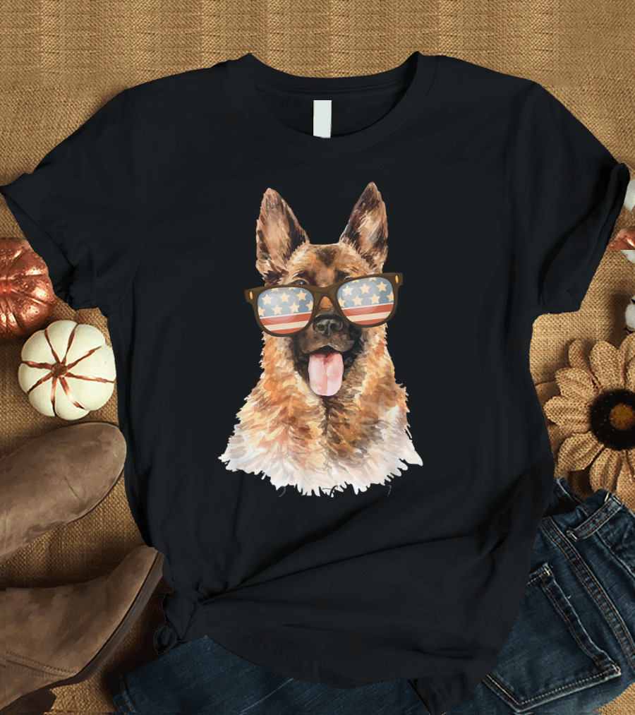 German Shepherd Patriotic 4th of July Star-Spangled Glasses T-Shirt