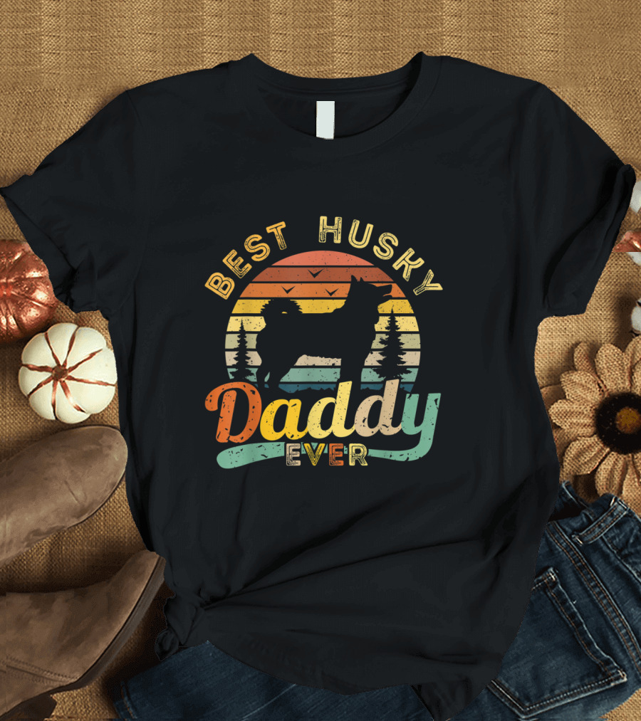 Best Husky Daddy Ever Vintage Sunset T-Shirt