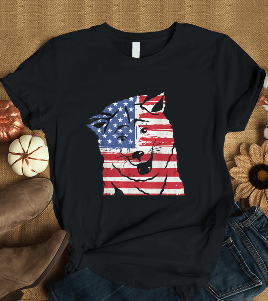 Humorous American Flag Akita Inu Dog T-Shirt