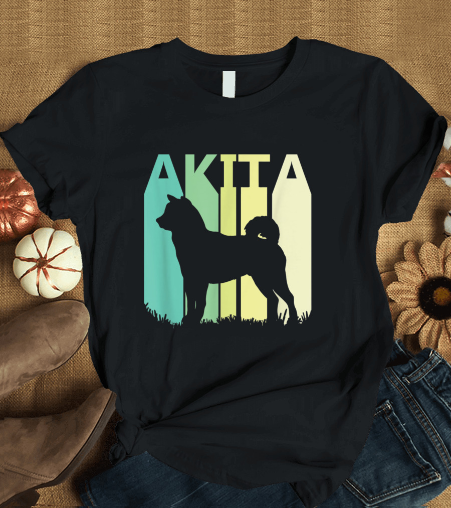 AKITA Silhouette with Retro Color Stripes T-Shirt