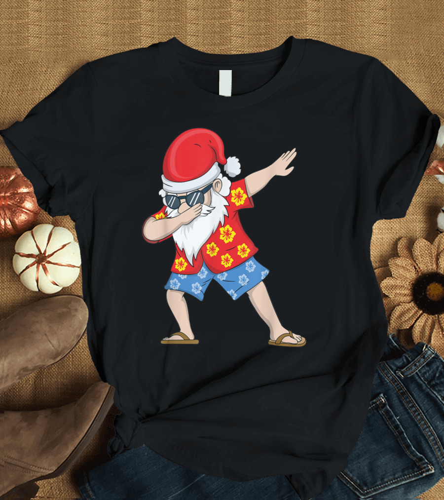 Hawaiian Shirt Santa Claus Dabbing Christmas in July Celebration Fun T-Shirt