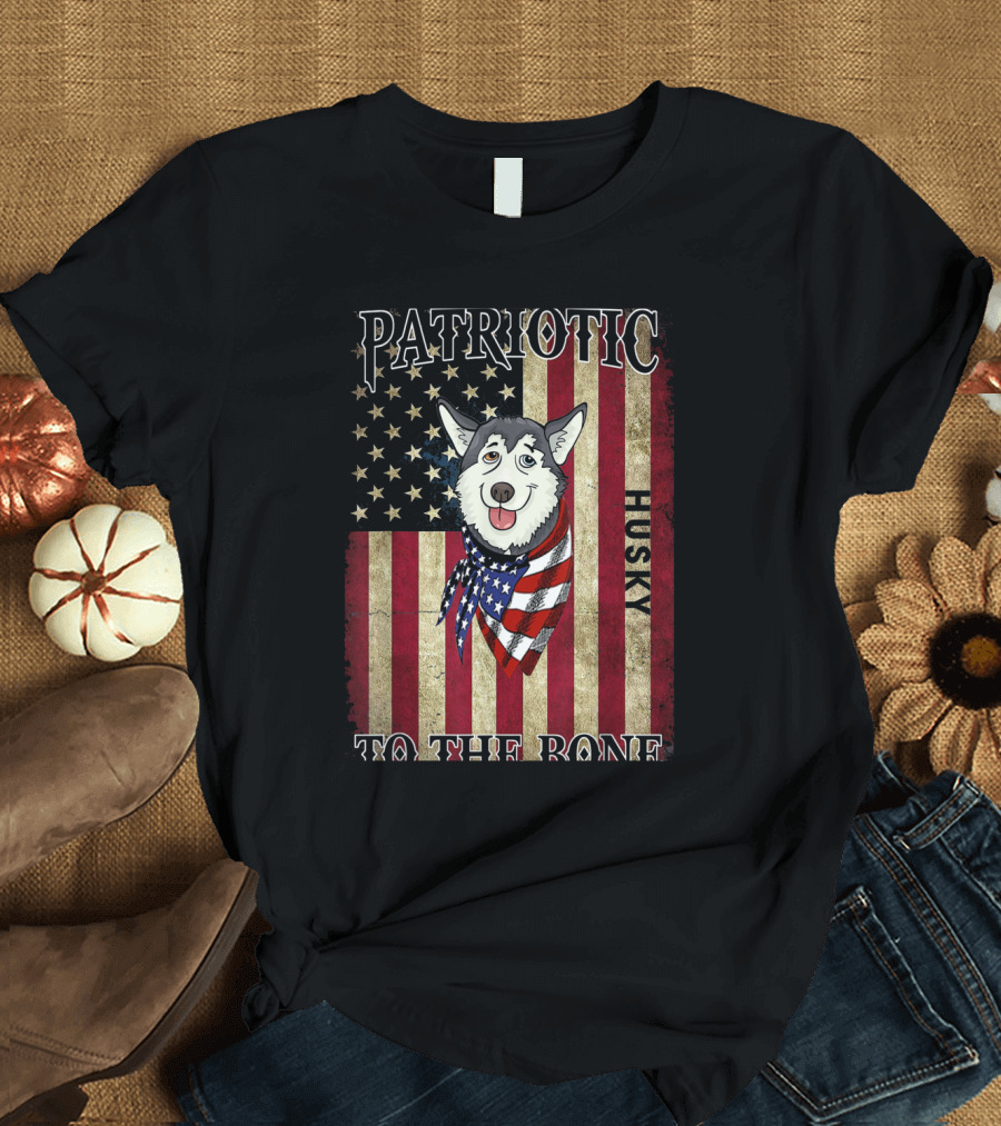 Patriotic Husky To the Bone American Flag Dog T-Shirt