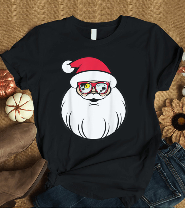 T-Shirt: Santa Claus Palm Tree Sunglasses Christmas in July Party T-Shirt Santa Claus Palm Tree Sunglasses Christmas in July Party T-Shirt