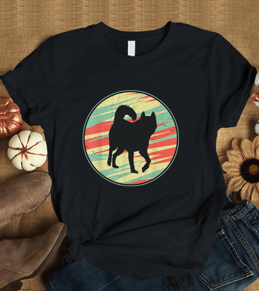 Husky Silhouette Retro Stripe Circle T-Shirt