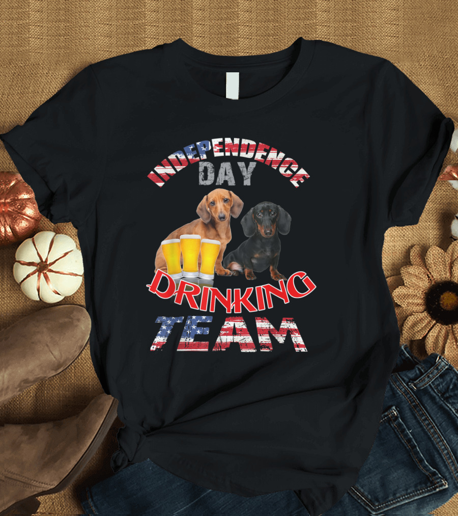 Independence Day Drinking Team Beer Dachshund Duo T-Shirt