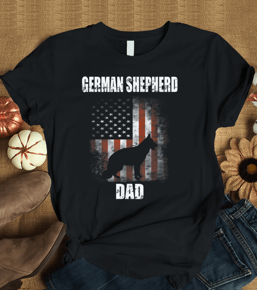 German Shepherd Dad American Flag T-Shirt