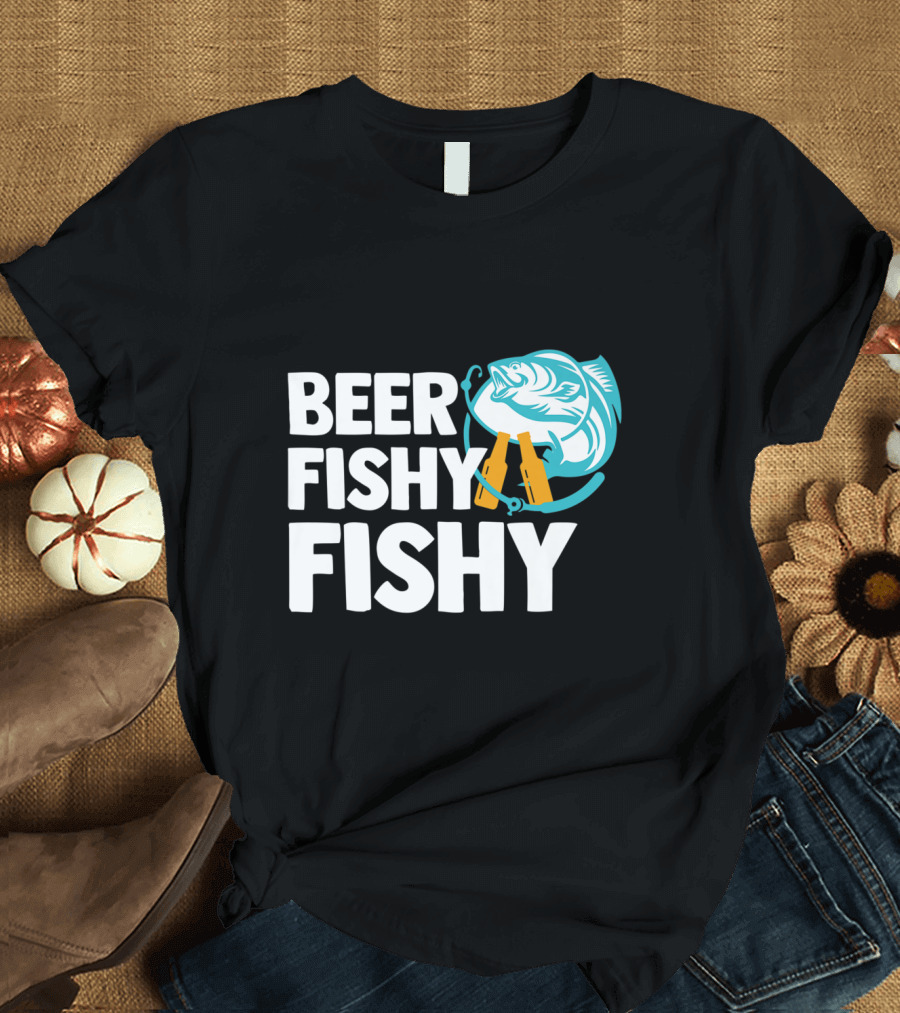 Beer Fishy Fishy Funny Fishing with Beer Bottles and Fish Hook T-Shirt