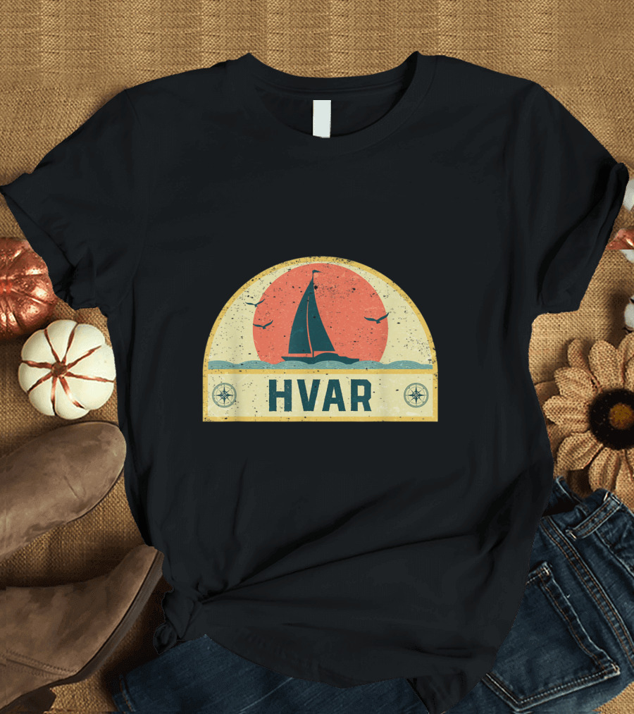 Hvar Croatia Sailing Sunset Vacation Retro Nautical T-Shirt