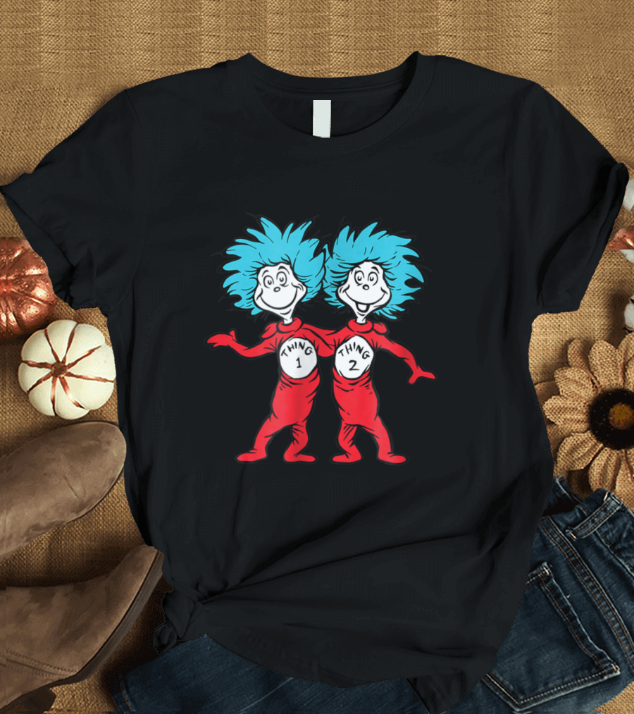 Thing 1 and Thing 2 Dr. Seuss Buddies in Red and Blue Costumes T-Shirt