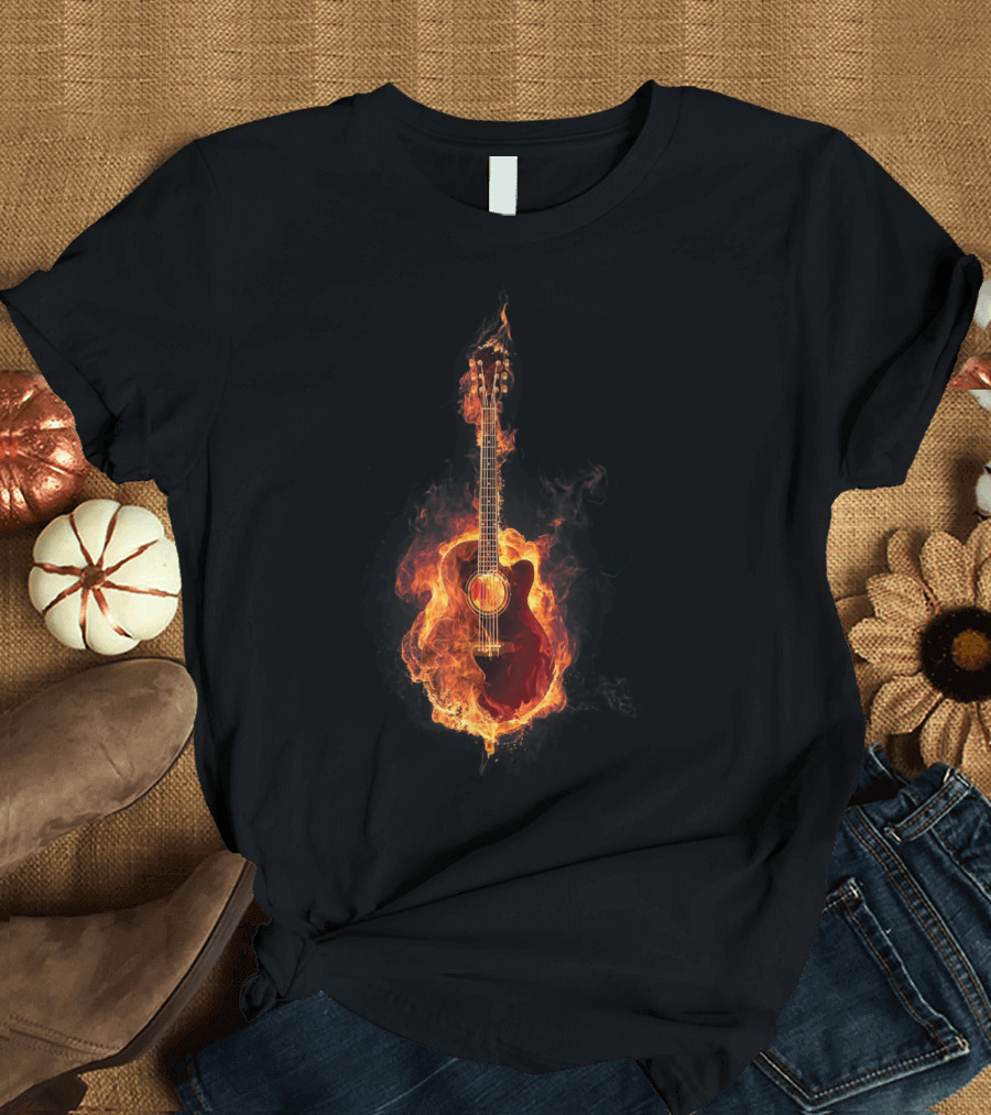 Flaming Acoustic Guitar Inferno Guitari Blaze T-Shirt