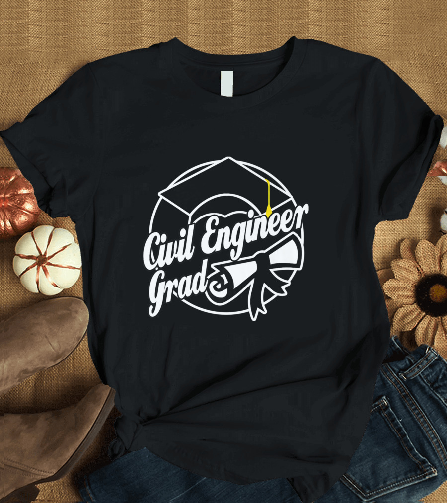 Graduation Cap and Diploma Civil Engineer Grad T-Shirt